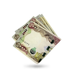 3d rendering of Folded Iraqi dinar notes isolated on white background.  - obrazy, fototapety, plakaty