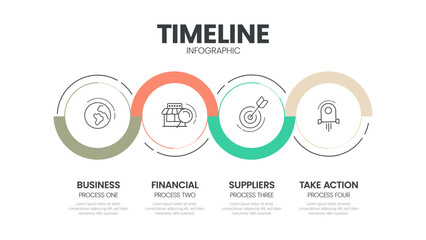 Business project timelines diagrams layout template for slide presentation. Customer journey maps infographic. Creative company timeline processes with 4 options icons. Modern simple workflow vector.
