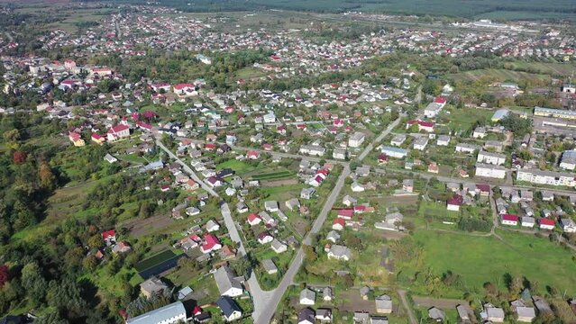 Sudowa Wyschnja in the Ukraine from above | Sudovovyshnyanskyy Internat | Kostel Materi Bozhoi Pomichnytsi Virnykh | Holy Trinity Church