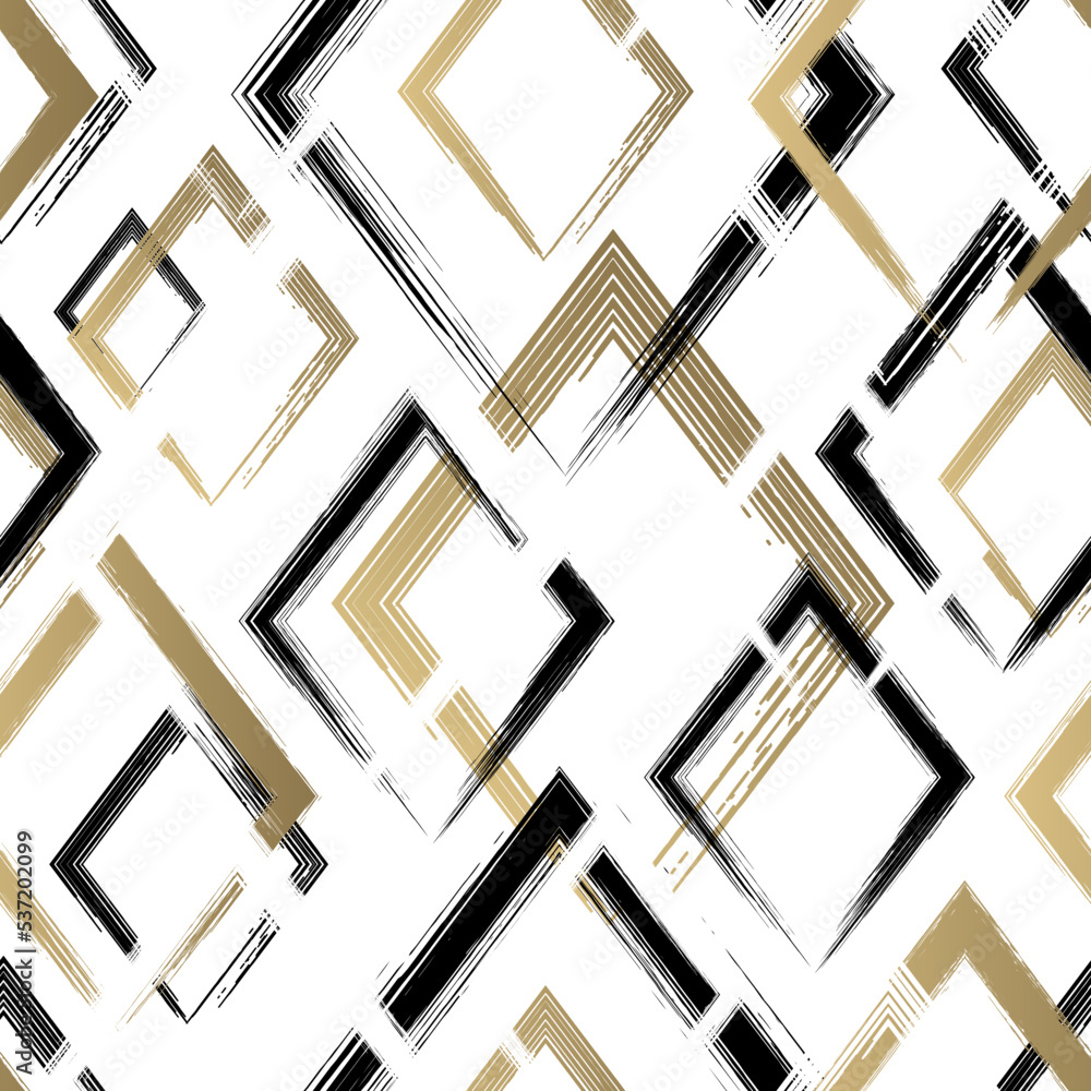 Poster abstract rhomb seamless pattern. repeating gold grunge backdrop. random rhombus. background golden p