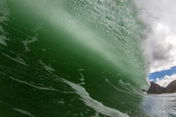 huge dangerous wave breaking close up