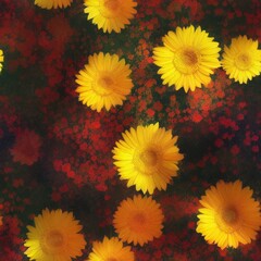 Fototapeta na wymiar Autumn flower pattern tile, seamless