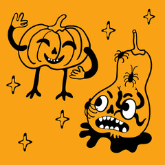 cartoon style vector illustration halloween pumpkins