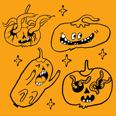 cartoon style vector illustration halloween pumpkins