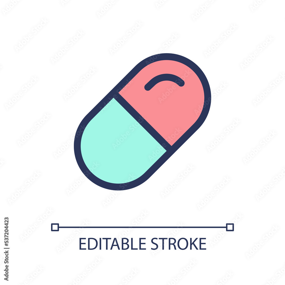 Poster medication pixel perfect rgb color ui icon. medical prescription. capsule pill. simple filled line e