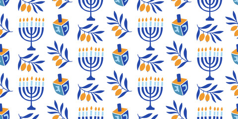 Happy hanukkah seamless pattern - obrazy, fototapety, plakaty