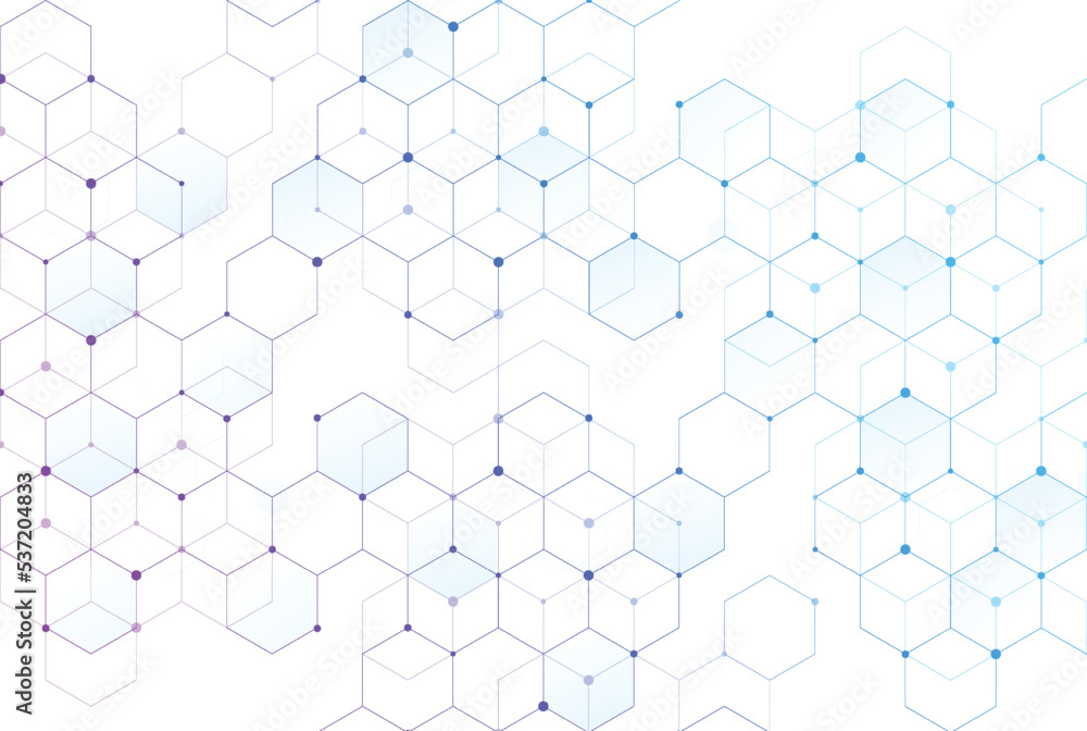 Poster abstract hexagonal molecular structures in technology background and science style. medical design. 