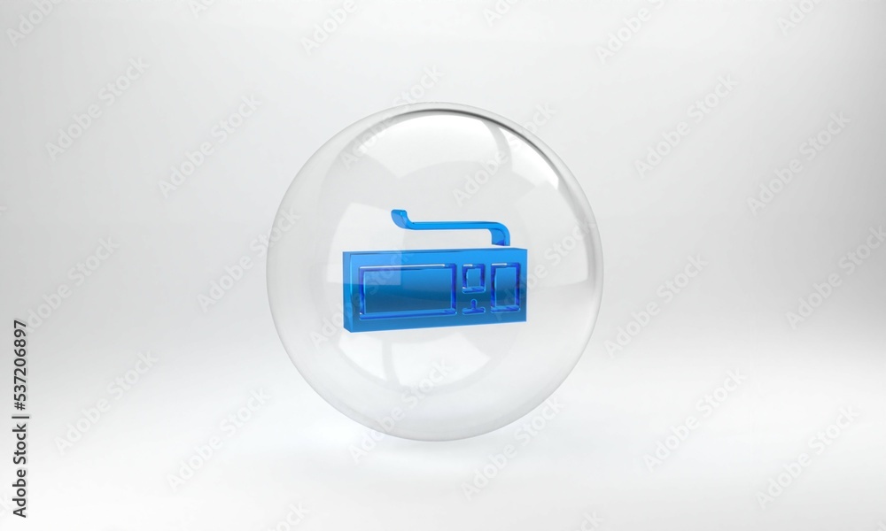 Poster blue computer keyboard icon isolated on grey background. pc component sign. glass circle button. 3d 