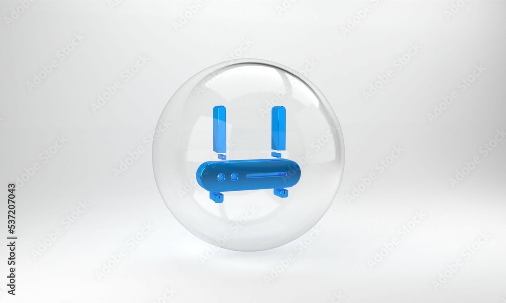 Poster blue router and wi-fi signal icon isolated on grey background. wireless ethernet modem router. compu