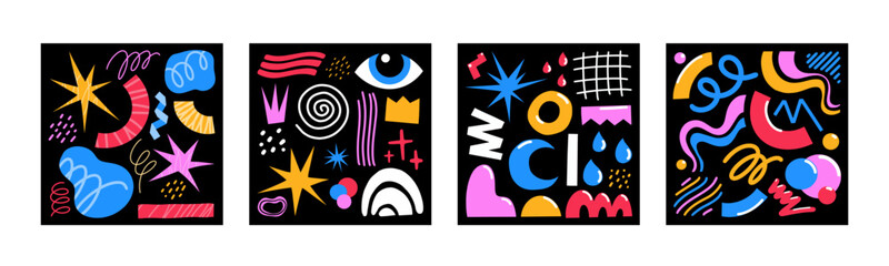 Vector doodle illustration abstract shape set , retro bright hand drawn, Abstract comic icon, flat cartoon in children's style © arts_vector