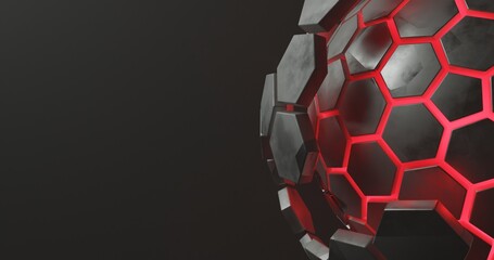 Abstract background black red hexagon shape pattern, there is space on the left, 3d rendering and 4K size