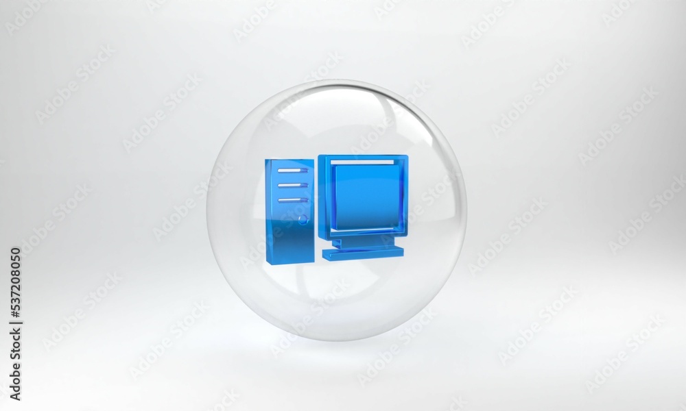 Aufkleber blue computer monitor icon isolated on grey background. pc component sign. glass circle button. 3d r