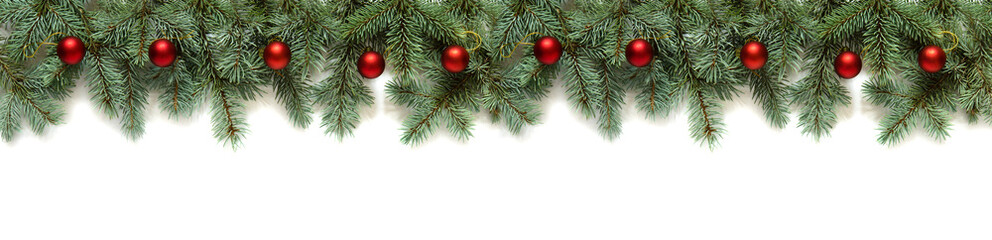 christmas decoration with fir branches and toy balls, isolated	