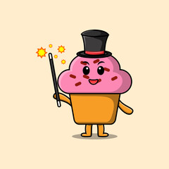 A gorgeous smart cute cartoon magician Cupcake style design in flat cartoon style illustration
