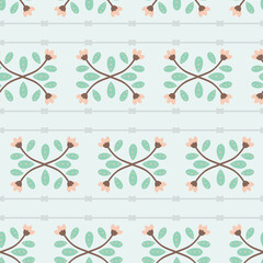 Vector Modern Folklore Floral Stripes in Pastel Colors pattern background. Perfect for fabric, scrapbooking and interior design projects.