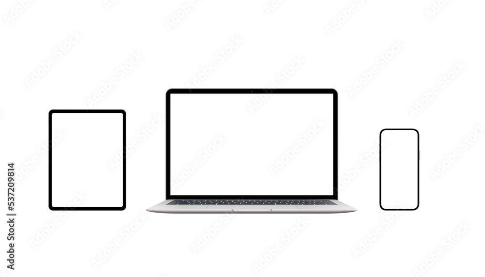 Poster isolated laptop, tablet and smart phone in front position. png transparent