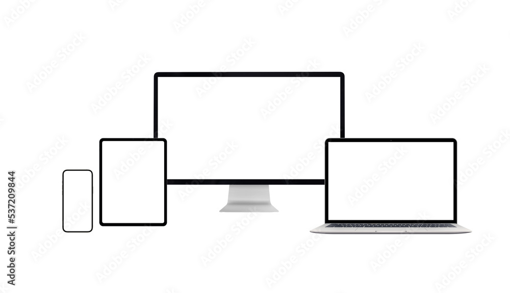 Poster Computer displays and mobile devices isolated mockup for responsive design promotion. PNG transparent