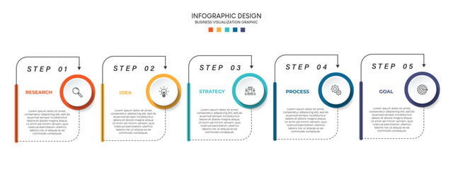 Steps business timeline process infographic template design with icons
