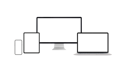 Computer displays and mobile devices isolated mockup for responsive design promotion. PNG transparent