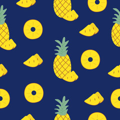 Seamless pattern of pineapple and its slices