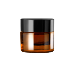 close up Brown Glass Cosmetic Jar for Cream or Gel Packaging. Isolated on White Background.