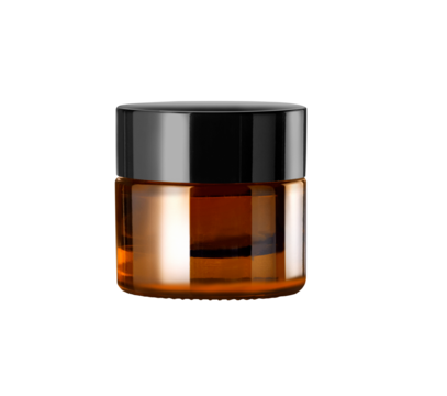 close up Brown Glass Cosmetic Jar for Cream or Gel Packaging. Isolated on White Background.