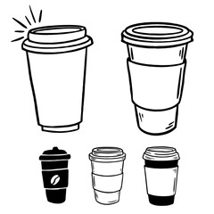 Hot coffee disposable to go cup. Hand drawn take away illustrations.