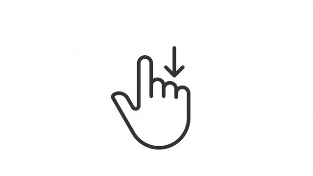 Animated move downwards linear icon. Swipe down. Touch gesture. Device navigation. Drag and draw. Seamless loop HD video with alpha channel on transp arent background. Outline motion graphic animation