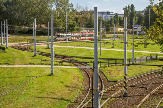 Tram roundabout at Zaspa district in Gdansk. Poland
