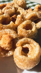 Torreznos de Soria, typical pork snack from Spain, marinated and naturally cured pork meat