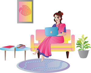 Indian woman executive, an entrepreneur working from home.	