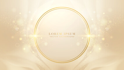 Gold circle frame elements with bokeh and glitter light effect decoration. Luxury style design background