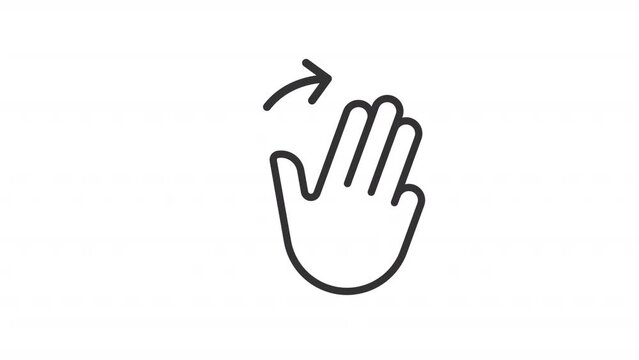 Animated fingers swipe linear icon. Three fingers scroll right. Touchscreen control. Seamless loop HD video with alpha channel on transparent background. Outline motion graphic animation