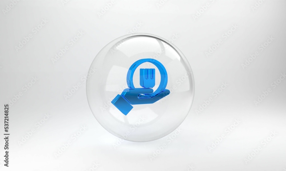 Wall mural blue online ordering and fast food delivery icon isolated on grey background. glass circle button. 3