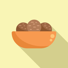 Falafel plate icon flat vector. Cooking ball. Healthy salad