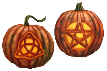 Watercolor jack-o-lanterns with celtic ornament