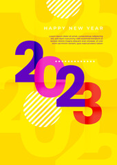 Colourful simple 2023 concept, Happy New Year poster card. Templates with typography logo 2023 for celebration, trendy template for branding, banner, cover, card, social media, Vector illustration