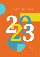 Colourful simple 2023 concept, Happy New Year poster card. Templates with typography logo 2023 for celebration, trendy template for branding, banner, cover, card, social media, Vector illustration