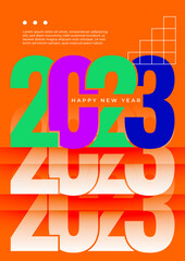 Fototapeta na wymiar Happy new 2023 year Elegant colourful text with flat design. Minimal text template