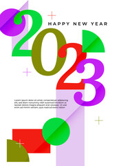 Happy new 2023 year Elegant colourful text with flat design. Minimal text template