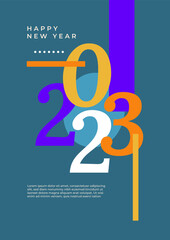 Creative concept of 2023 Happy New Year poster. Design templates with typography logo 2023 for celebration and season decoration. Minimalistic trendy backgrounds for branding, banner, cover, card