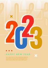 Creative concept of 2023 Happy New Year poster. Design templates with typography logo 2023 for celebration and season decoration. Minimalistic trendy backgrounds for branding, banner, cover, card