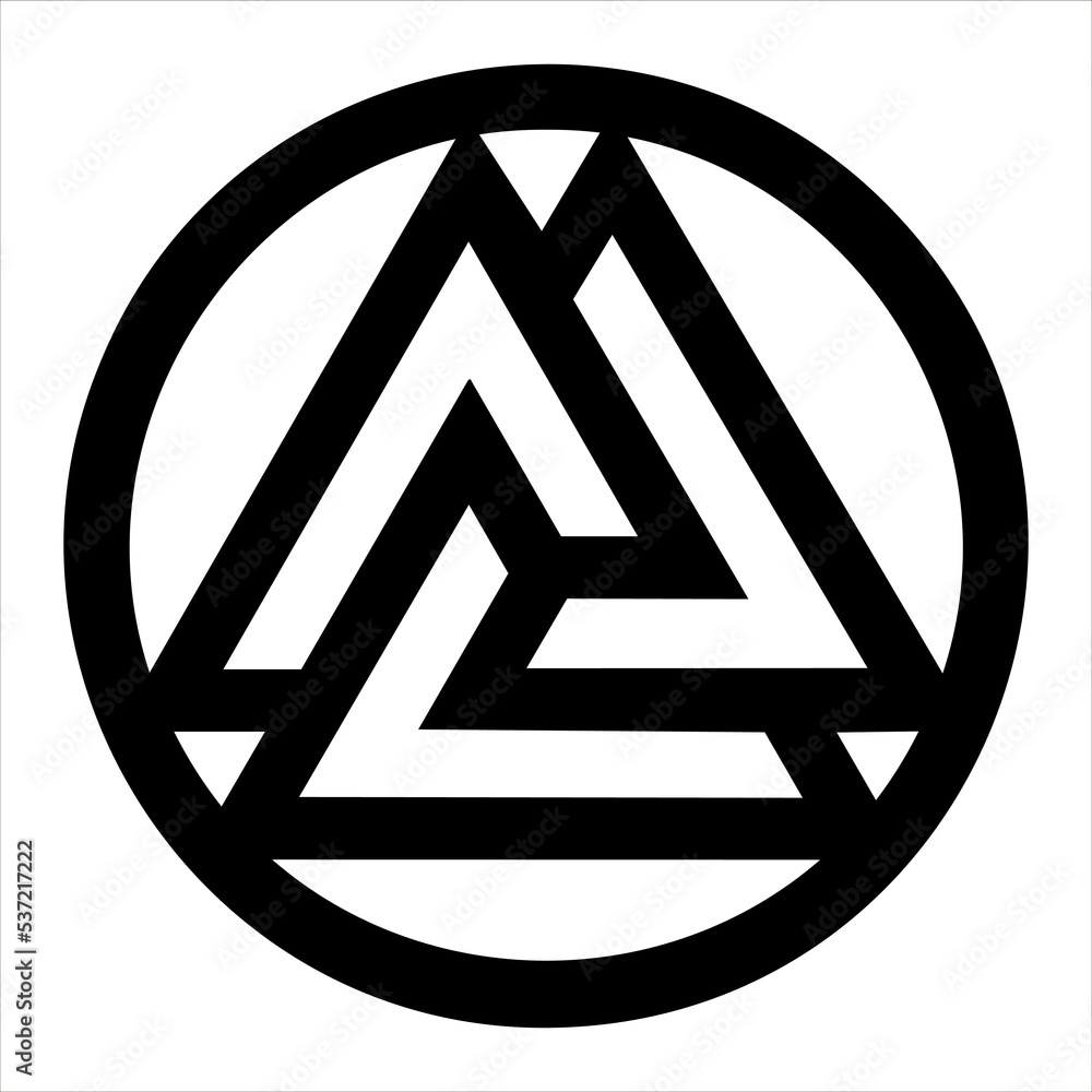 Wall mural valknut, hrungnir heart, wotans knot, odin, godfather, symbol, celtic interlocked triangles, triquet