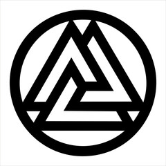 Valknut, Hrungnir heart, Wotans knot, Odin, Godfather, symbol, Celtic interlocked triangles, Triquetra, Norse mythology, Vikings, Paganism, black shape, vector, negative, isolated on white background