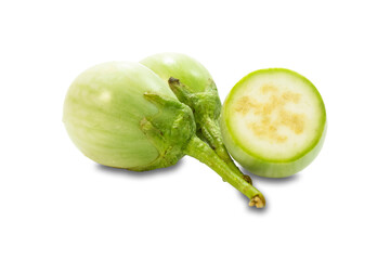 Green eggplant isolated on a white background and Clipping Path.	