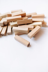 Pile of small wooden blocks for Jenga table game	