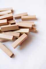 Pile of small wooden blocks for Jenga table game	