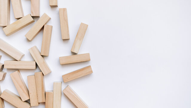Pile of small wooden blocks for Jenga table game	