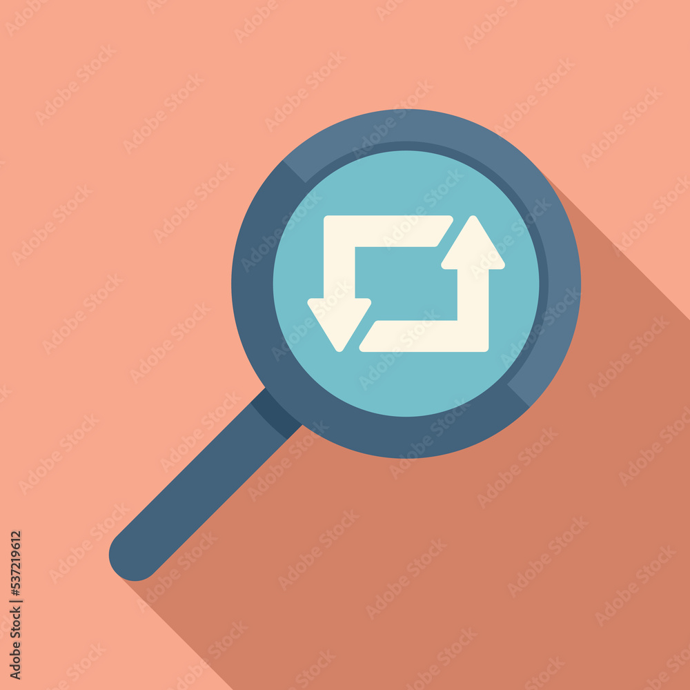 Aufkleber repost magnifier icon flat vector. repost chart. data document