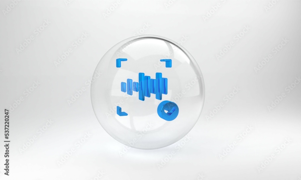 Poster blue voice recognition icon isolated on grey background. voice biometric access authentication for p